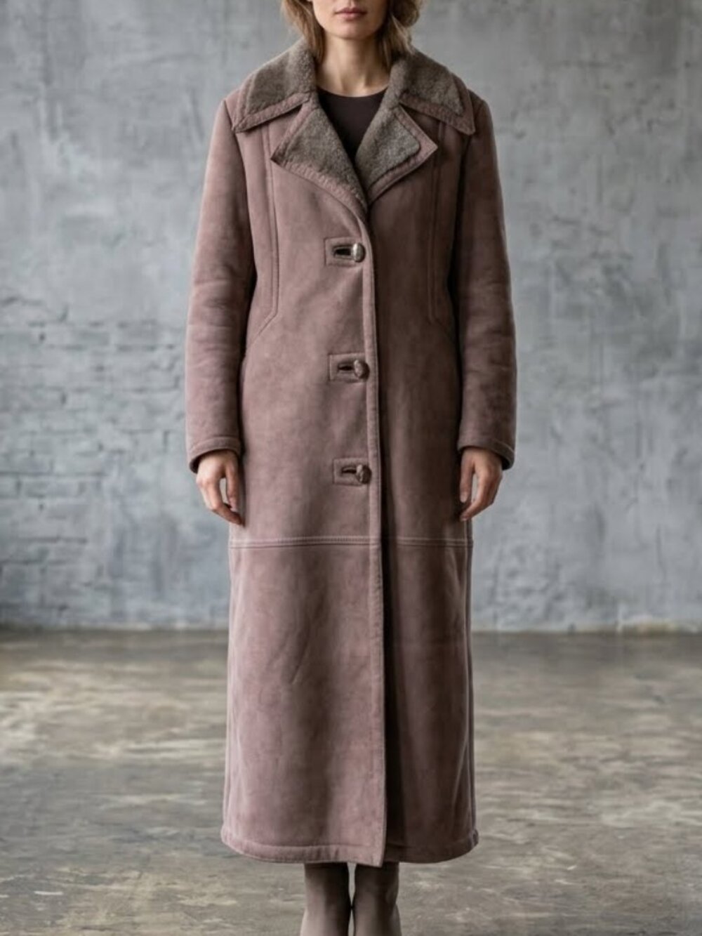 Vintage Sheepskin Shearling Jeno De Paris Mocha Brown Leather Coat Women's 14